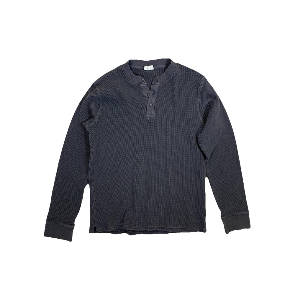 Pact Charcoal Waffle Knit Henley Grunge Minimalist Thermal Top L